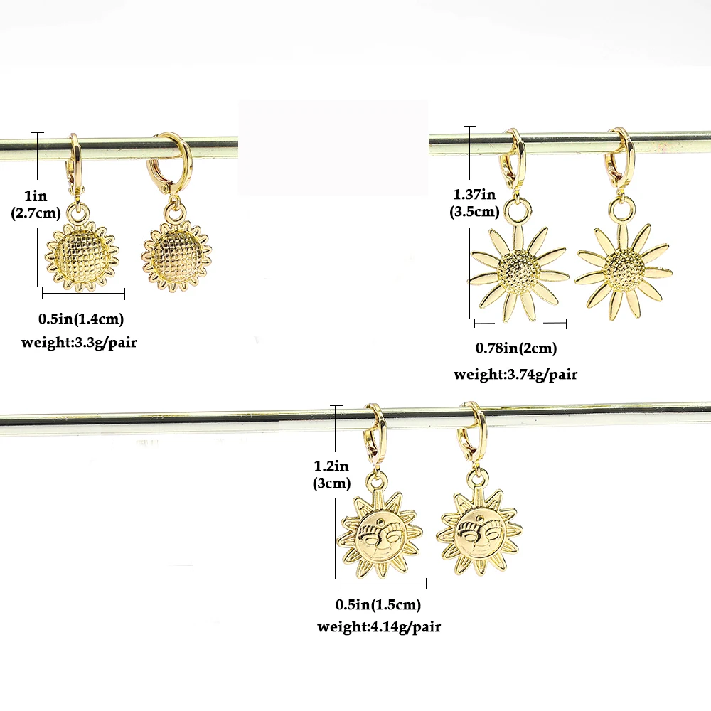 Gold Color Daisy Sunflower Sun Cheap Pendant Earrings Small Round Ear Hoops for Women Party Gift Trend Jewelry Wholesale Bijoux