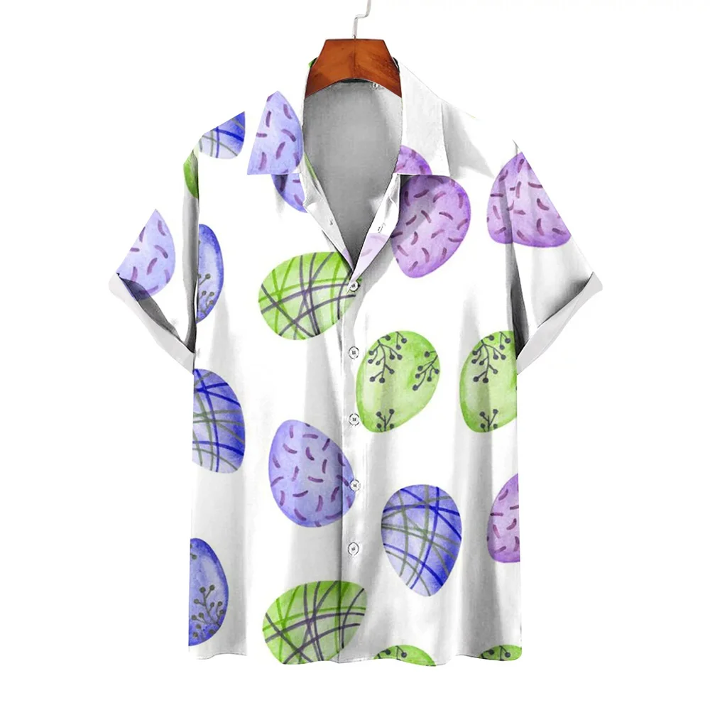 thumbnail image 1 of Camisa de Pascua feliz 2024 para hombre, divertida camiseta hawaiana con estampado de conejo, blusa de talla grande con solapa y botones de manga corta, 1 of 5