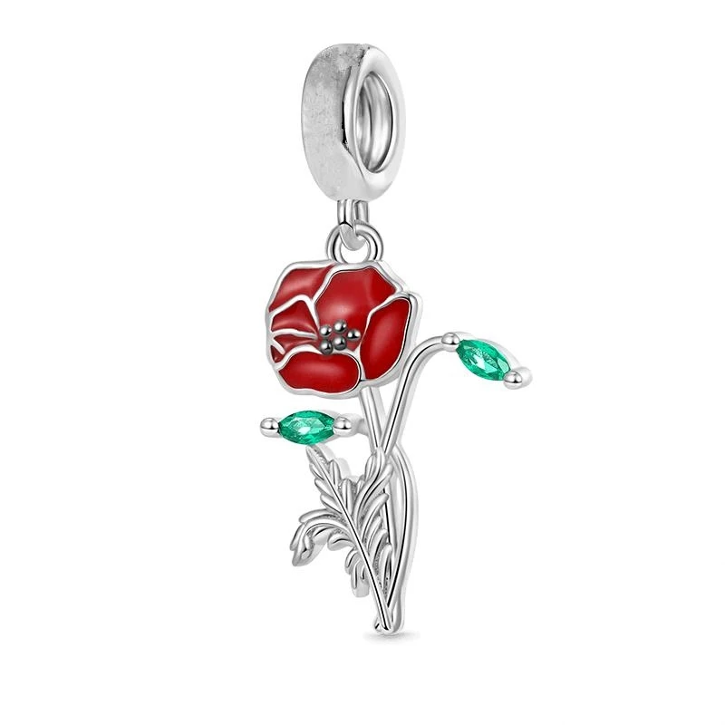 Hot Sale Red Series Heart Beating Maple leaves Flower Safety Charms Beads Fit Original 925 Sterling Silver Bracelet DIY Jewelry 3