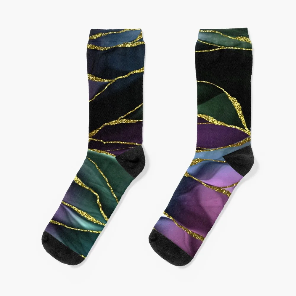 

Purple Night Faux Marble Landscape Socks sheer socks gifts anti slip football socks essential Designer Man Socks Women's