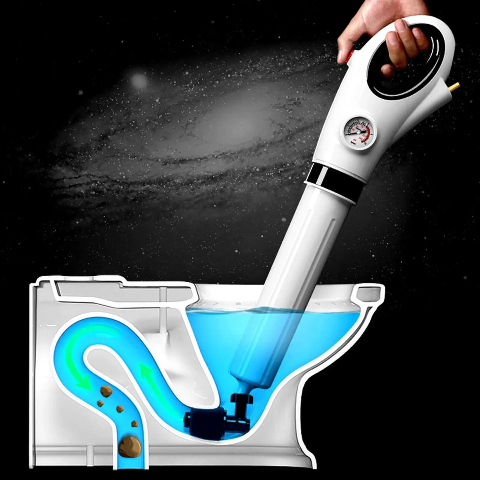 Toilet Air Pressure Plunger Pump Drain Blaster Detachable Heads