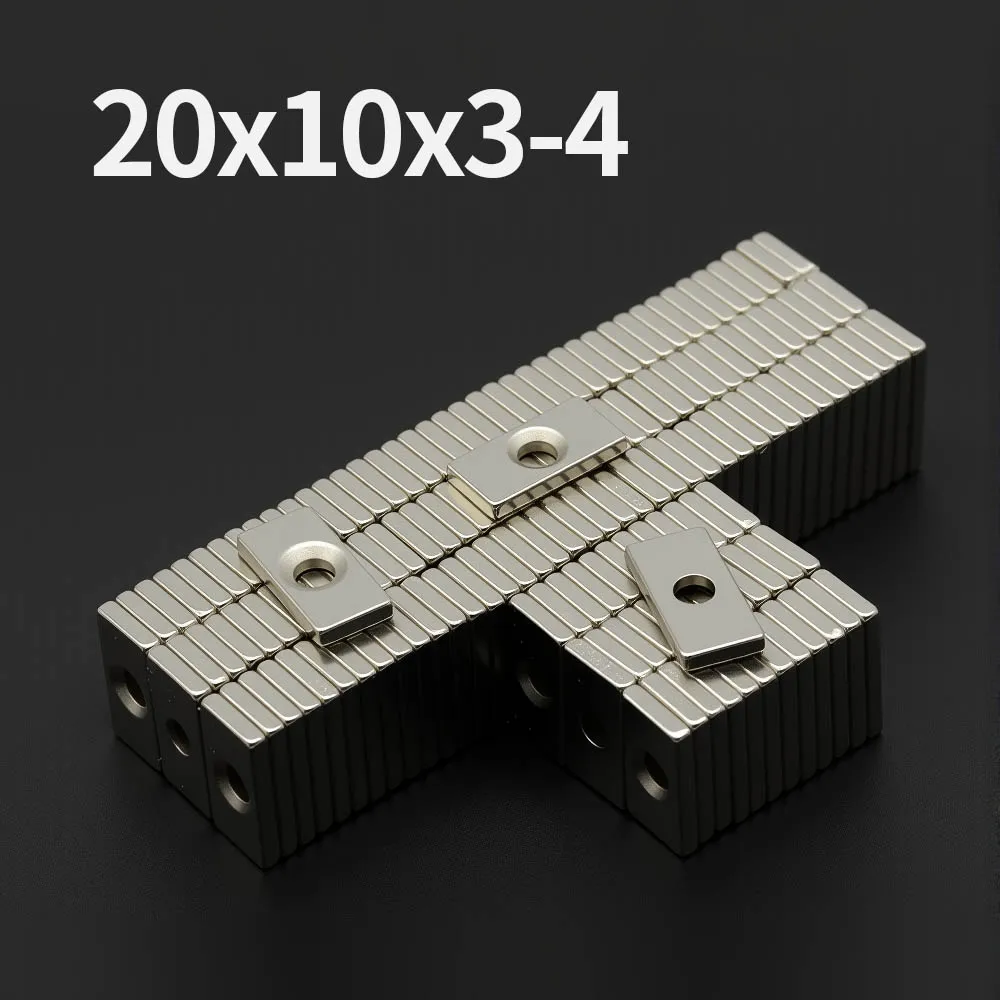 แม่เหล็กนีโอไดเมียม N35 NdFeB ขนาด 20x10x3-4 มม. ทรงพลัง มีรู แม่เหล็กถาวร แรงดูดสูง สำหรับติดตู้เย็น งาน DIY 1