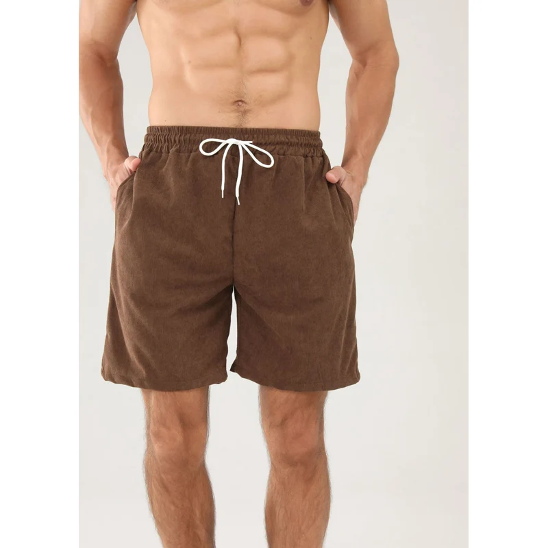 

Мужские вельветовые шорты, повседневные эластичные спортивные штаны со средней талией и карманами, на шнуровке, весна-лето 2024