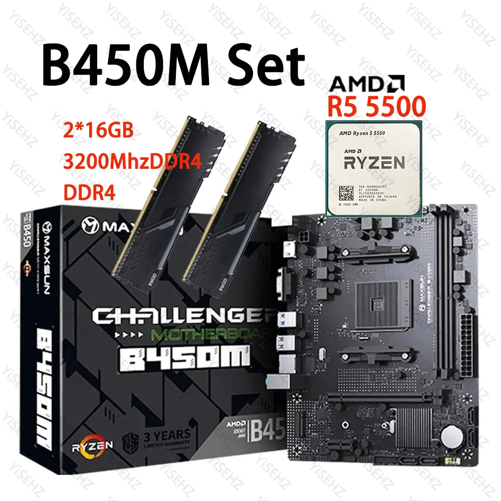 AMD Ryzen 5 5500 CPU, 2x16GB = 32GB,m.2 nvme,am4,apuを搭載