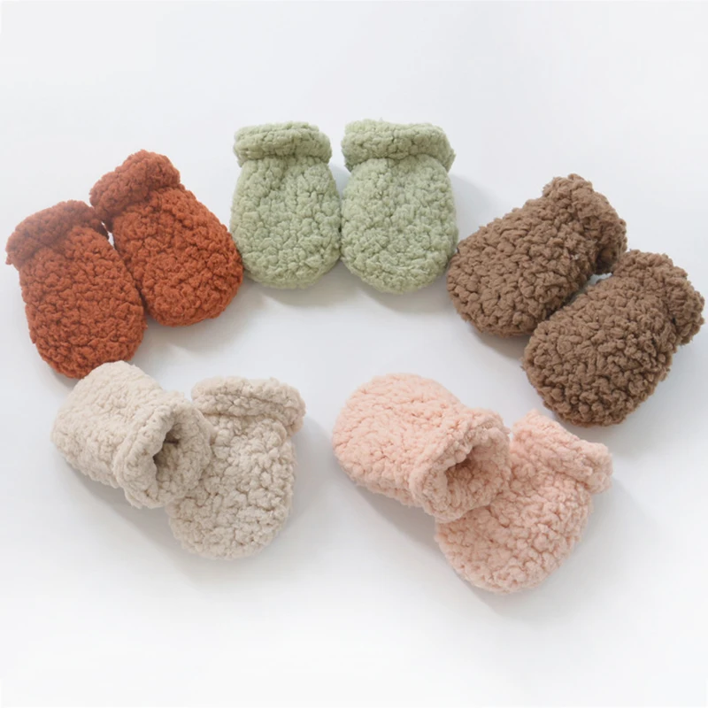 Winter Soft Kids Gloves Solid Thicken Baby Full Finger Mittens Newborn Gloves Fleece Outdoor Toddler Hand Warmer Accessories