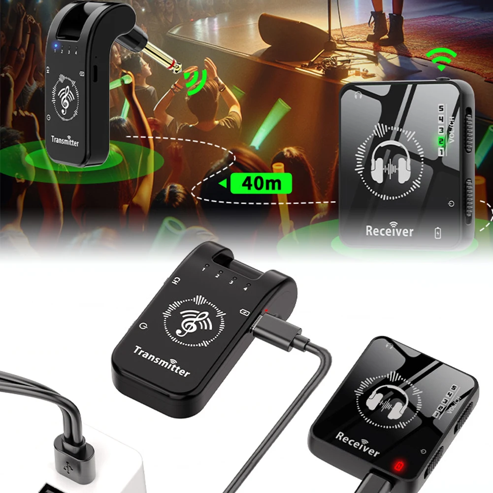 Wireless in Ear Monitor System Rechargeable Transmitter Receiver 10H Battery Life for Studio Band Rehearsal Live Performance wireless in ear monitor