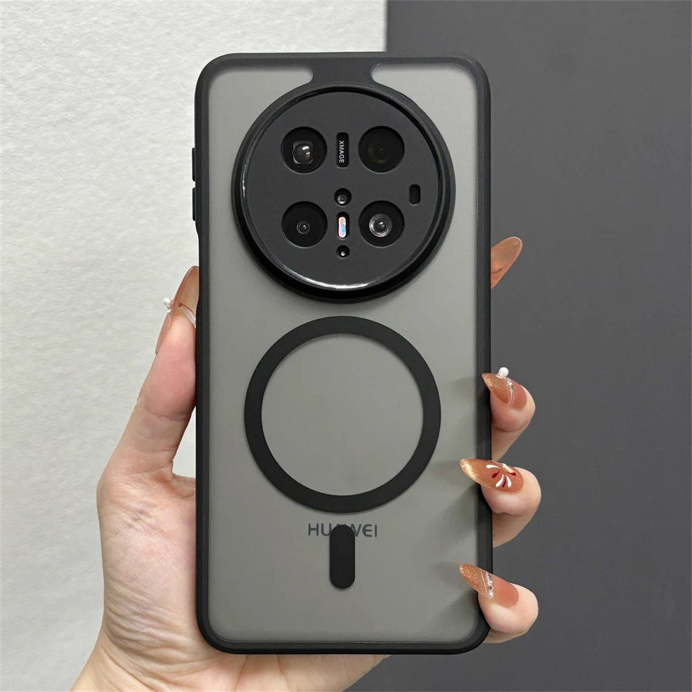 Luxury Matte Translucent Magnetic Bumper Case with Wireless Charging and Lens Protection Cover