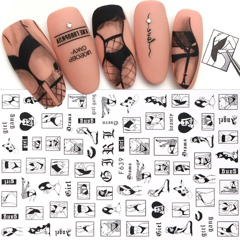 1 Sheet Nail Stickers Nail Art Decoration Nail Decals Sexy Abstract Woman Face Design 3D Nail Stickers Character Pattern Decals Manicure Nail Art Decoration Water Slider Tips