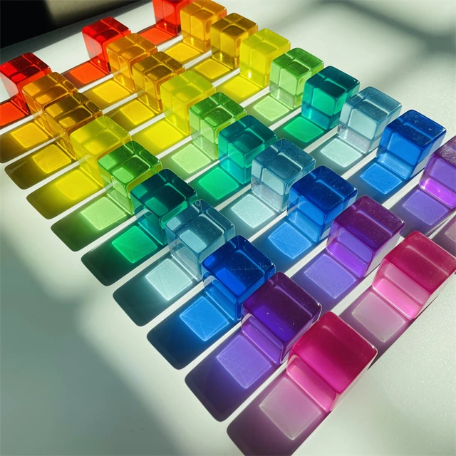 Dutch Wood Houses Lucite Cubes Blocks Rainbow Acrylic Building Blocks Color Street Open-ended Play Montessori Educational Toys 5