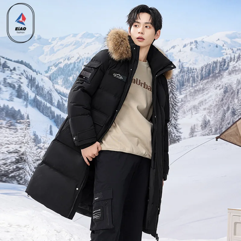 EIAO Winter Outdoor Long Down Jacket Men High-end Snow Thick White Duck Down Warm Coat Hiking Climbing Multi-pocket Puffer Parka
