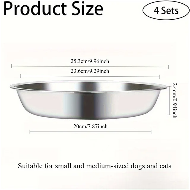 4/6PcsStainless Steel Cat Food Bowls -Whisker Fatigue Relief Dish,Shallow Wide Plates for Pet cats and dogs feed large tableware 2