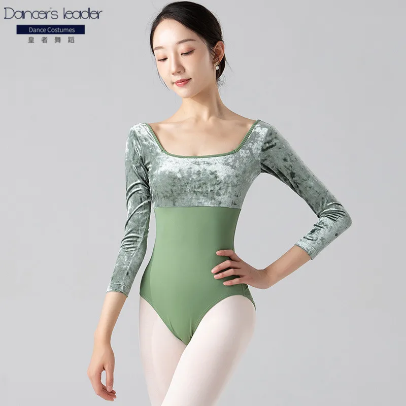 Ballet Costume Leotard for Women\'s Feeling Square Neck Velvet Gymnastics Leotard Tights Performance Costume Body Clothes