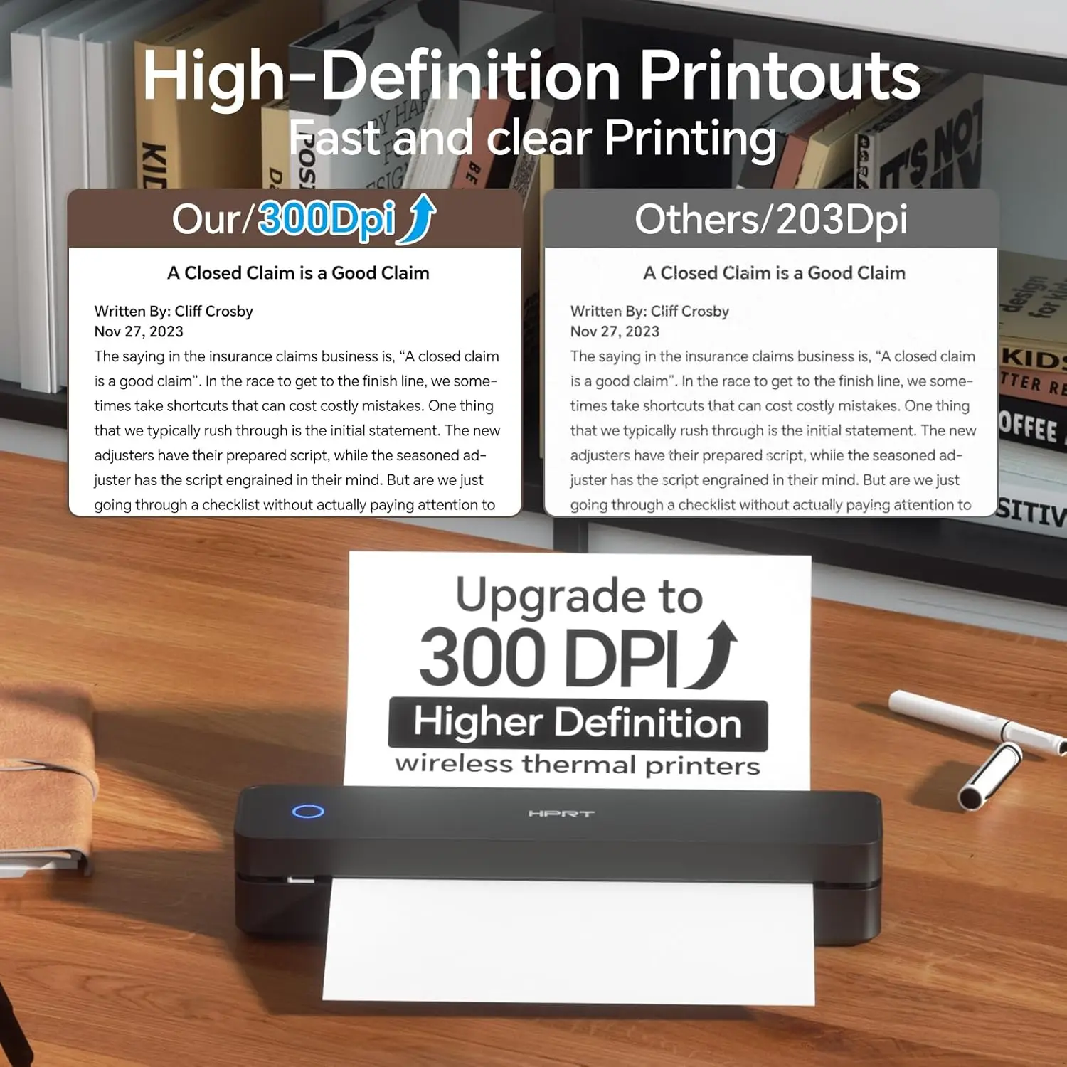 300DPI / 200DPI HPRT A4 Portable Thermal Printer MT610-Pro Bluetooth & USB Connect Mobile Computer for Office School Travel
