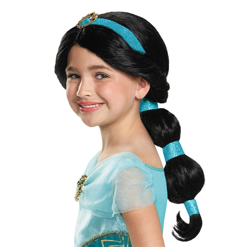 Aladdin's Lamp Halloween Girls Princess Jasmine Hair Black Long Wig Fancy Kids Women Wig Disguise Child Cosplay Unicorn Hair Accessories