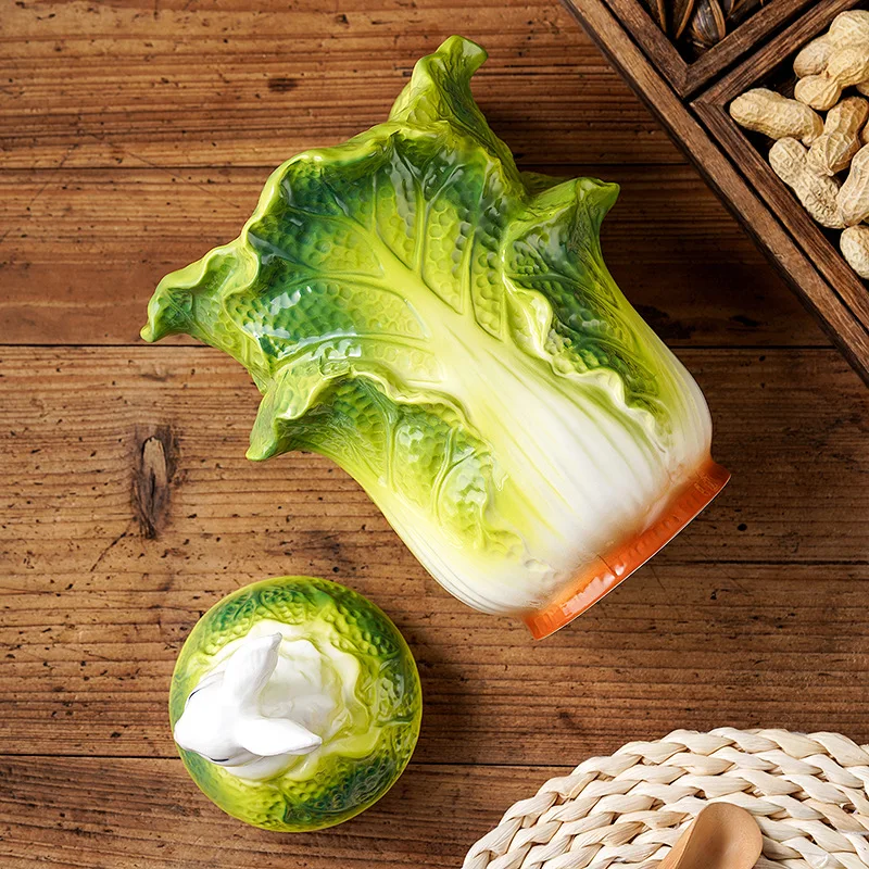 Creative Cabbage Rabbit Tea Jar Ceramic Decorative Jar Tea Sealed Storage Home Storage Container Decorative Accessories ceramic storage jar