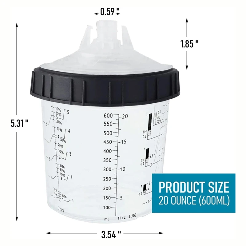 A98E-Paint Sprayer Mixing Cup,1.0 System(Not 2.0)-50Pcs 20 Ounce Kit -50 Cup Liners,50 Lids With Strainer,1 Hard Cup,20 Plugs