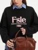 FSLE Office Lady Letter Printed Round Neck Hoodie for Women 2024 Autumn Collection New Retro Versatile Loose Top 24FS13242 1