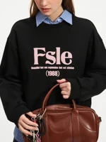 FSLE Office Lady Letter Printed Round Neck Hoodie for Women 2024 Autumn Collection New Retro Versatile Loose Top 24FS13242 1