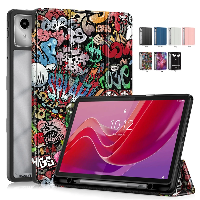 Trifold Tinta Couro Acrílico Hard Back Smart Cover Case com Suporte de Caneta Lenovo Tab M11 Xiaoxin Pad 2023
