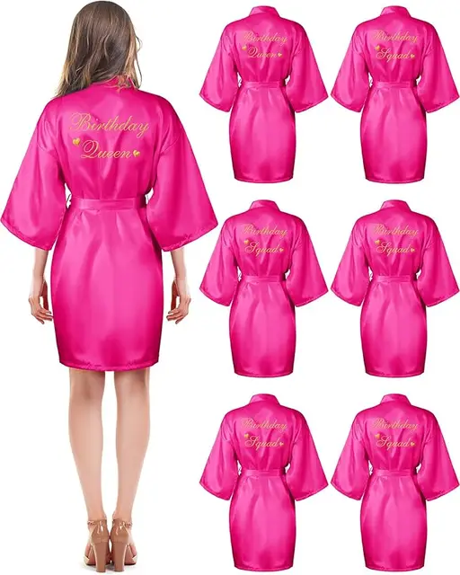 6 pièces Robes d'escouade d'anniversaire pour femmes fête d'anniversaire reine Spa peignoir Kimono Spa Robe pyjama Robes de fête Robe soyeuse