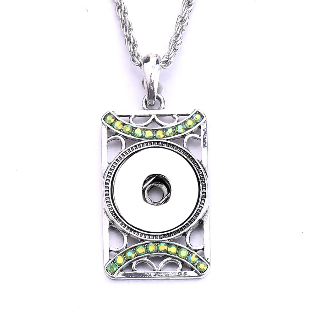 10Pcs Retro Rhinestone Rectangle Snap Button Pendant Necklace For Women Snaps Jewelry