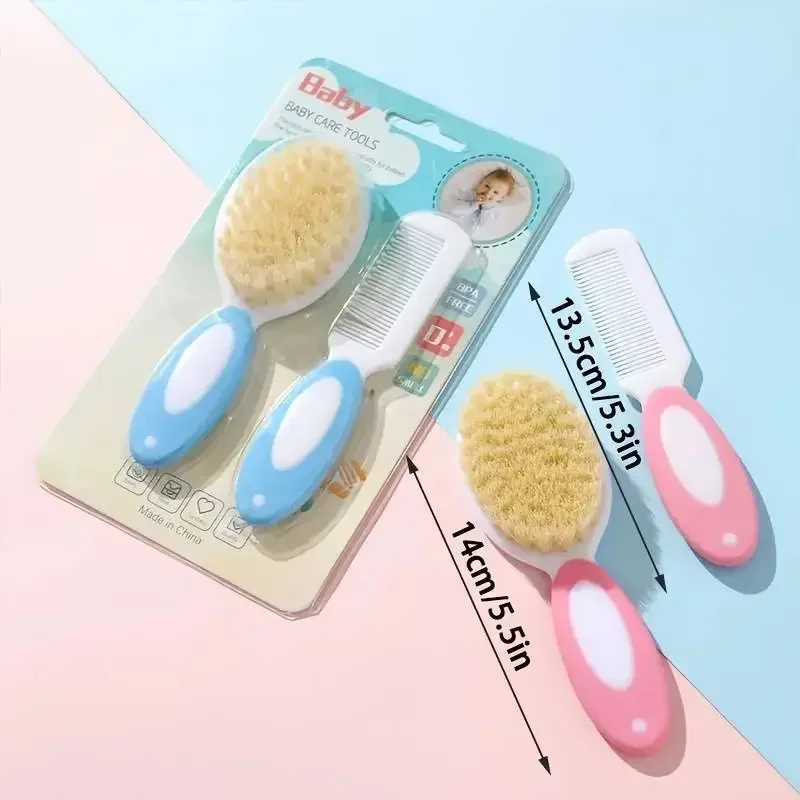 2PCS Baby Hair Brush Set for Newborn Toddlers Soft Bristles Cradle Cap Brush Gift Baby Care Accessories Infant Bathing Soft Comb