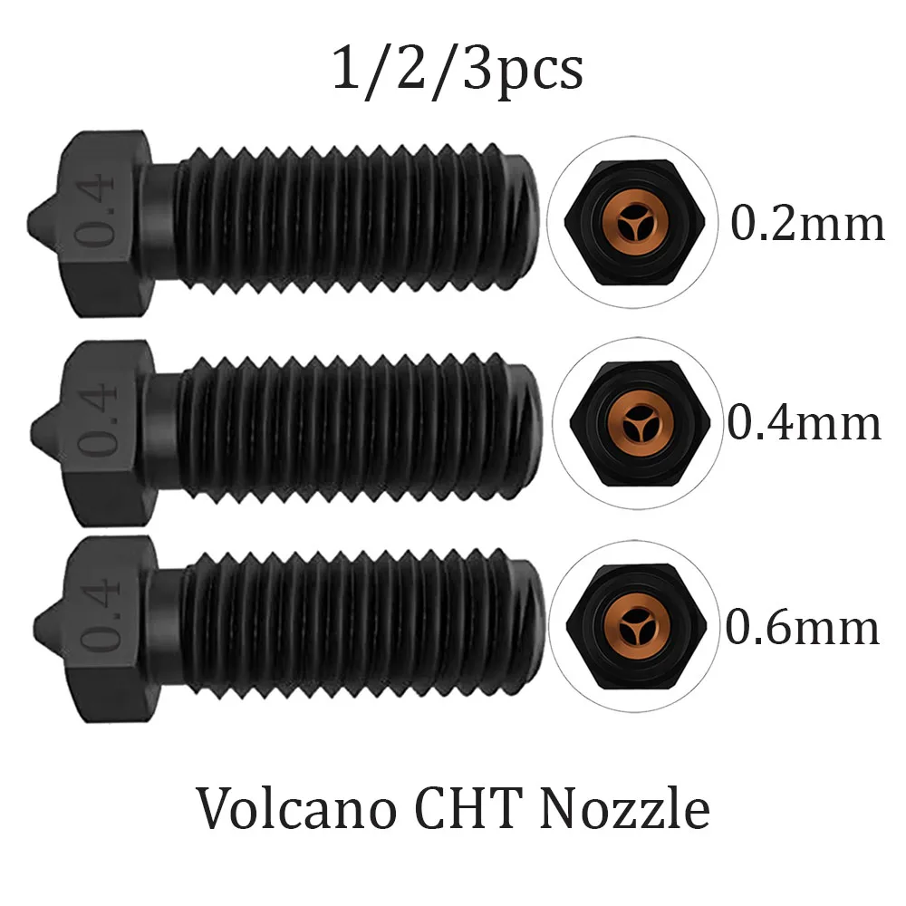 1/2pcs CHT Volcano Nozzle High Flow Hardened Steel Volcano CHT Nozzle for Artillery Vyper Prusa i3 Volcano Hotend 0.2 0.4 0.6mm 2pcs high temperature cr10 throat for reprap 4 0mm filament diy stainless steel titanium alloy copper bi metal 3d printer parts