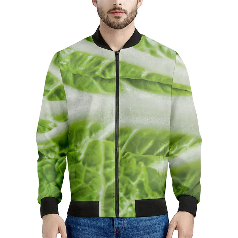 thumbnail image 1 of Chaqueta con cremallera y estampado 3D de hojas de repollo para hombre y mujer, sudadera informal holgada de manga larga, chaqueta bomber con cremallera para primavera y otoño, 1 of 4