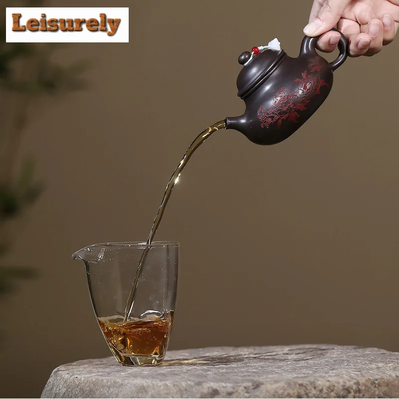 190ml Exquisite Yixing Purple Clay Teapots Handmade Rong Tian Peony Pot Raw Ore Stone Yellow Mud Kettle Zisha Teaset Accessories