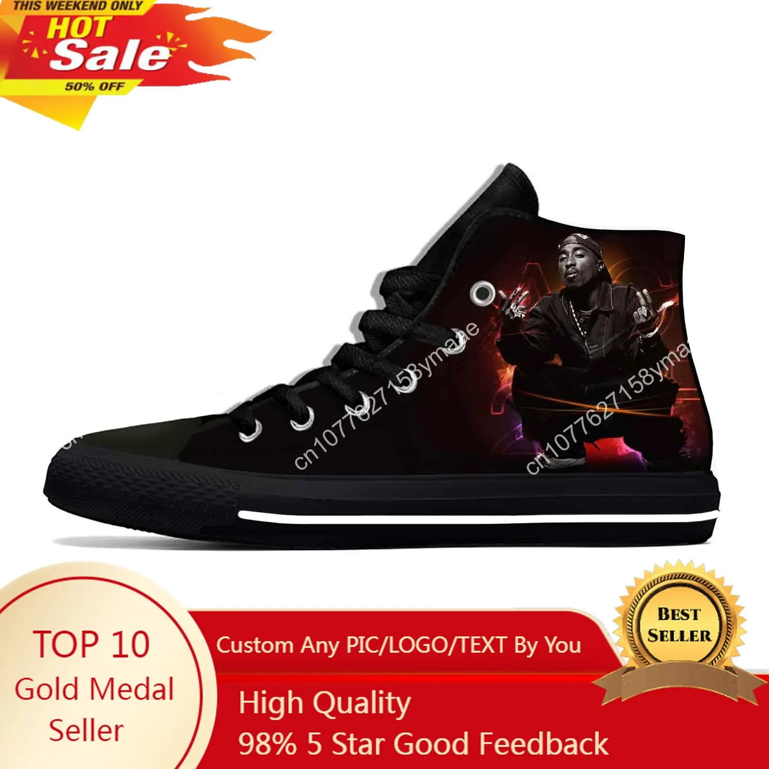 

Hot Cool Summer Fashion Rap 2pac Tupac Casual Cloth Shoes Lightweight Men Women Fashion Sneakers High Top Latest Board Shoes