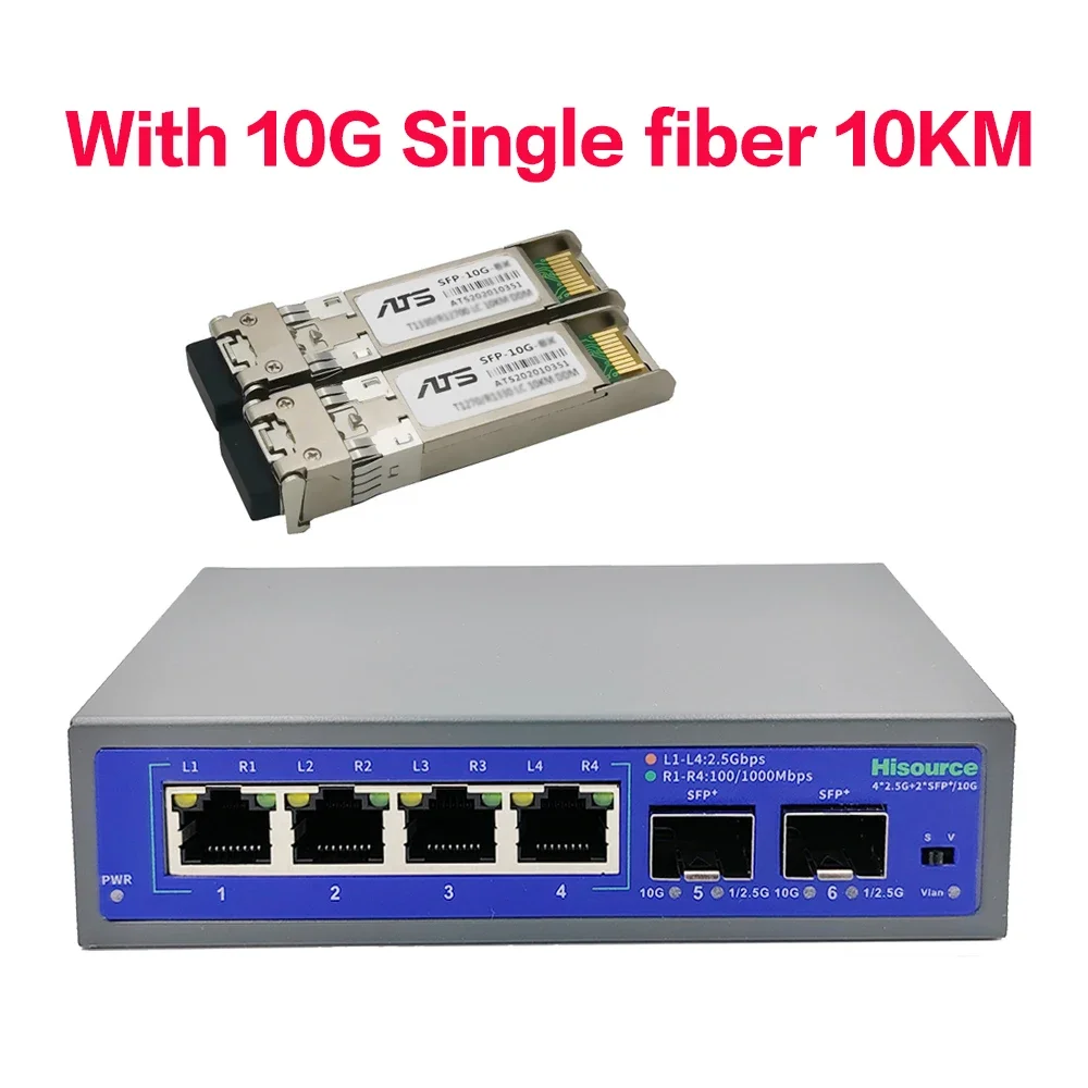10G SFP+ fiber Switch 2.5Gbps Ethernet 4 Port 2500Mbps Network Switcher 2 Port 10G SFP+ Slot Hub Internet Splitter Plug and Play