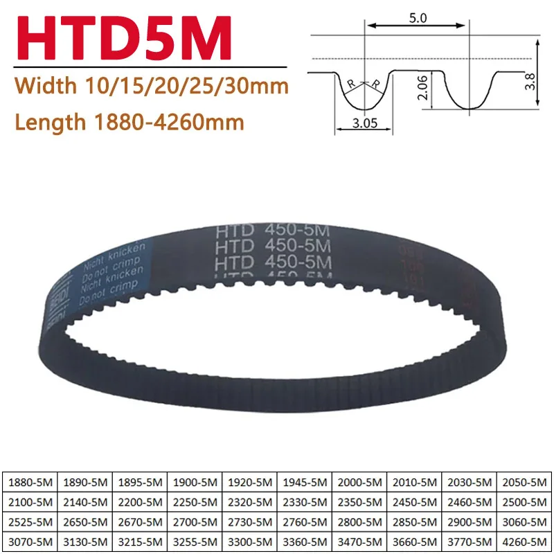 

1pc HTD5M Synchronous Timing Belt Length 1880 1890 1895-4260mm Width 10/15/20/25/30mm Rubber Closed Loop Transmission Drive Belt
