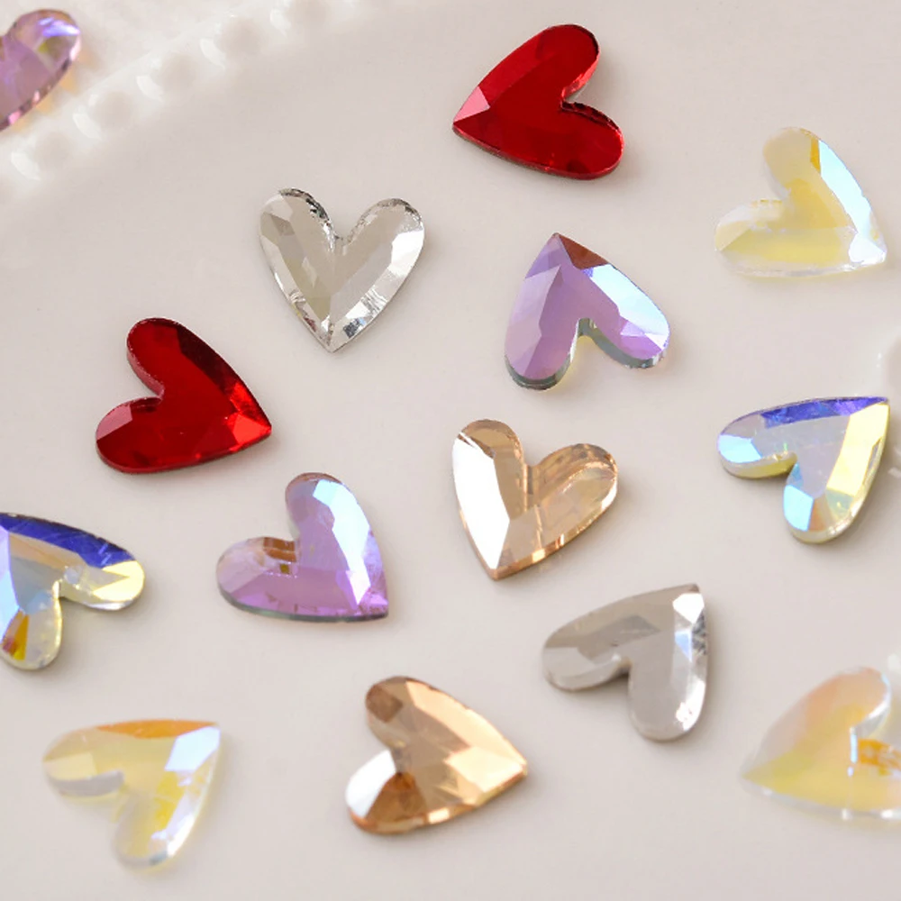 Strass 3D en forme de cœur en V pour décoration d'ongles, 20 pièces, décoration d'ongles, exquise, magique, aurore, cristal, pierre d'amour, accessoires pour ongles, Kawaii