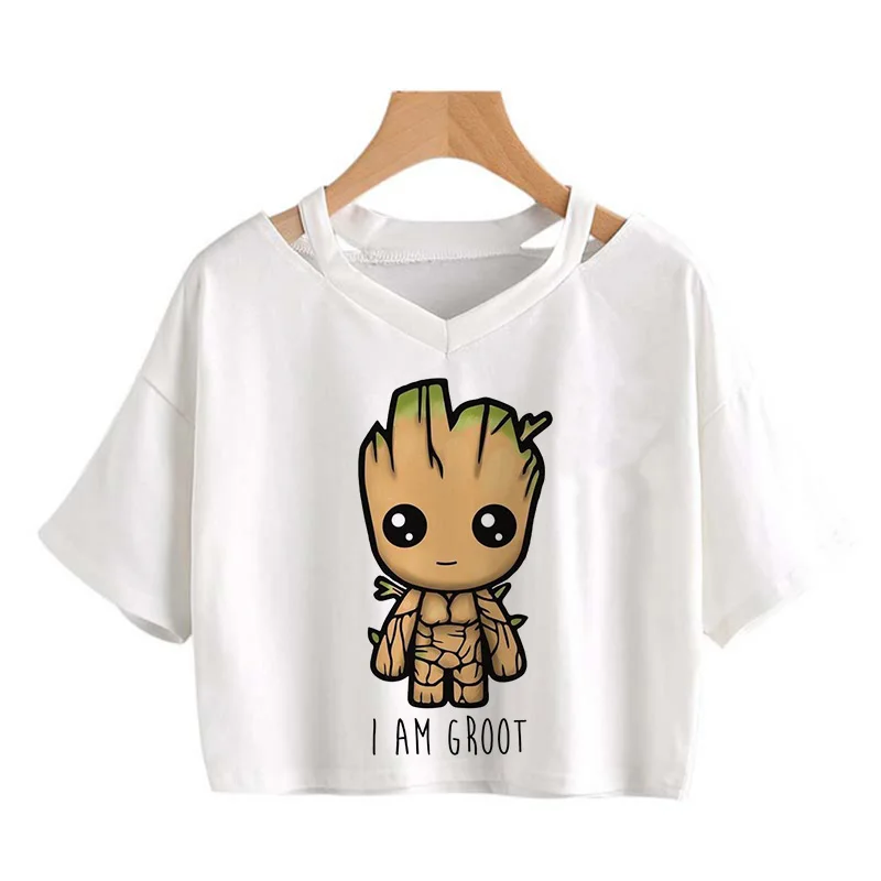 Camisetas Kawaii Baby Groot estampa para senhoras, tops casuais de Tumblr  Branco, eu sou Groot, adolescentes