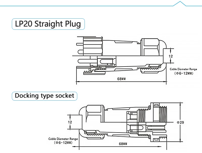 LP/SP20 Mutter/Flansch/Docking/Quadrat IP68 Wasserdicht Luftfahrt Stecker Schraube Crimp Steckdose Männlich Weiblich lötfrei 2-7 Pin – Detail 7