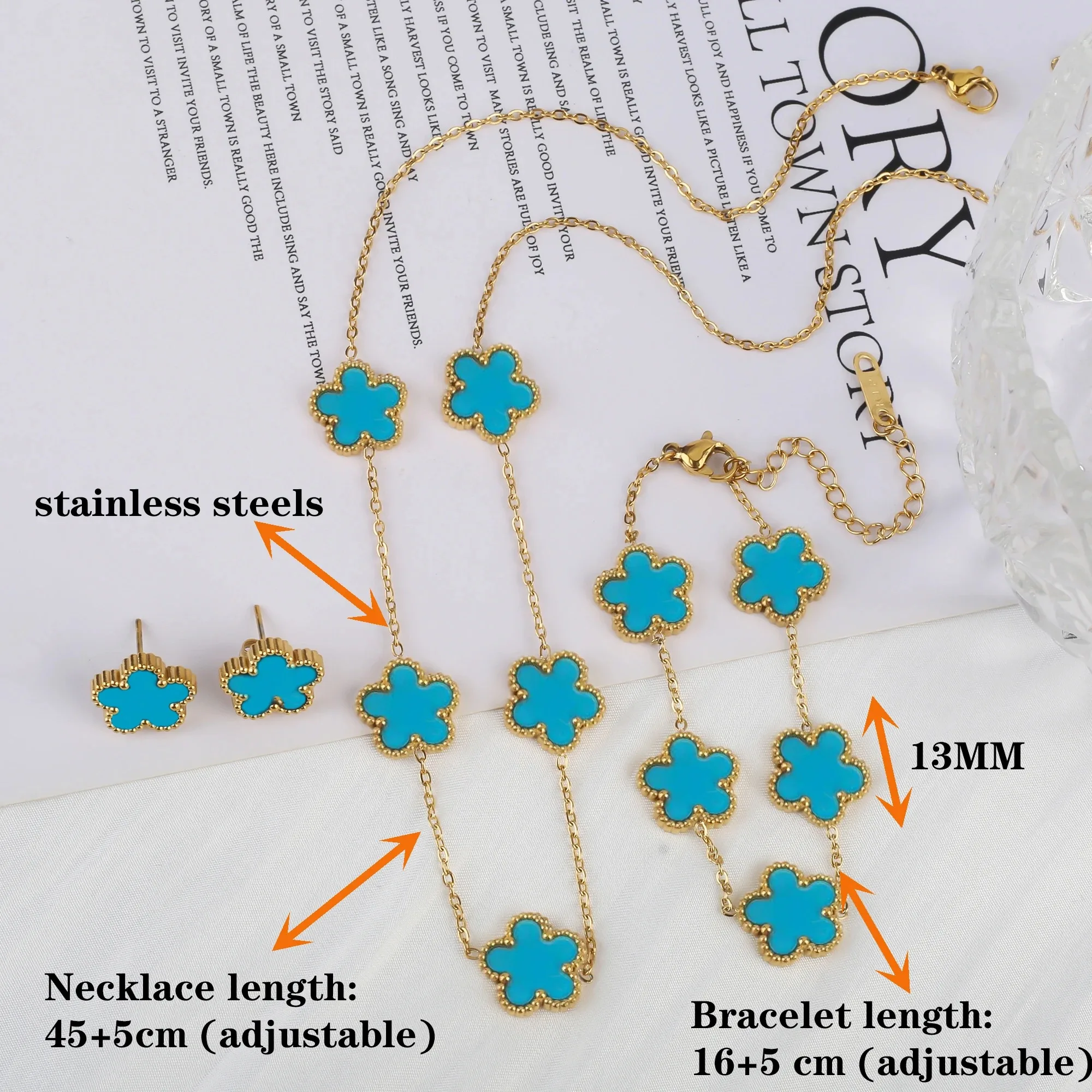 Adjustable New Design Gold Plated Stainless Steel 316L Plant Flower Bracelet With Five Leaf Petals Women's Luxury Gifts Clover 6