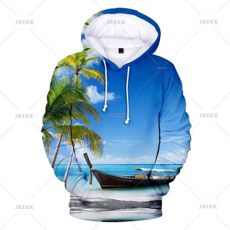 thumbnail image 1 of Sudadera con capucha de árbol de playa, molino de viento, vacaciones, 3D, para hombre, informal, de manga larga, para otoño, ropa de calle de gran tamaño, 1 of 5