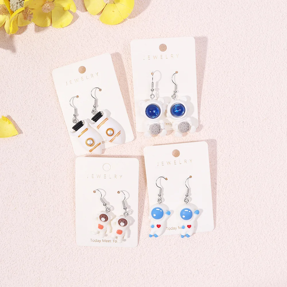 1Pairs Cute Cartoon 3D Astronaut Spaceman Earrings For Women Girls Aircraft Planet Star Moon Earrings Resin Fashion Jewelry - Image 2