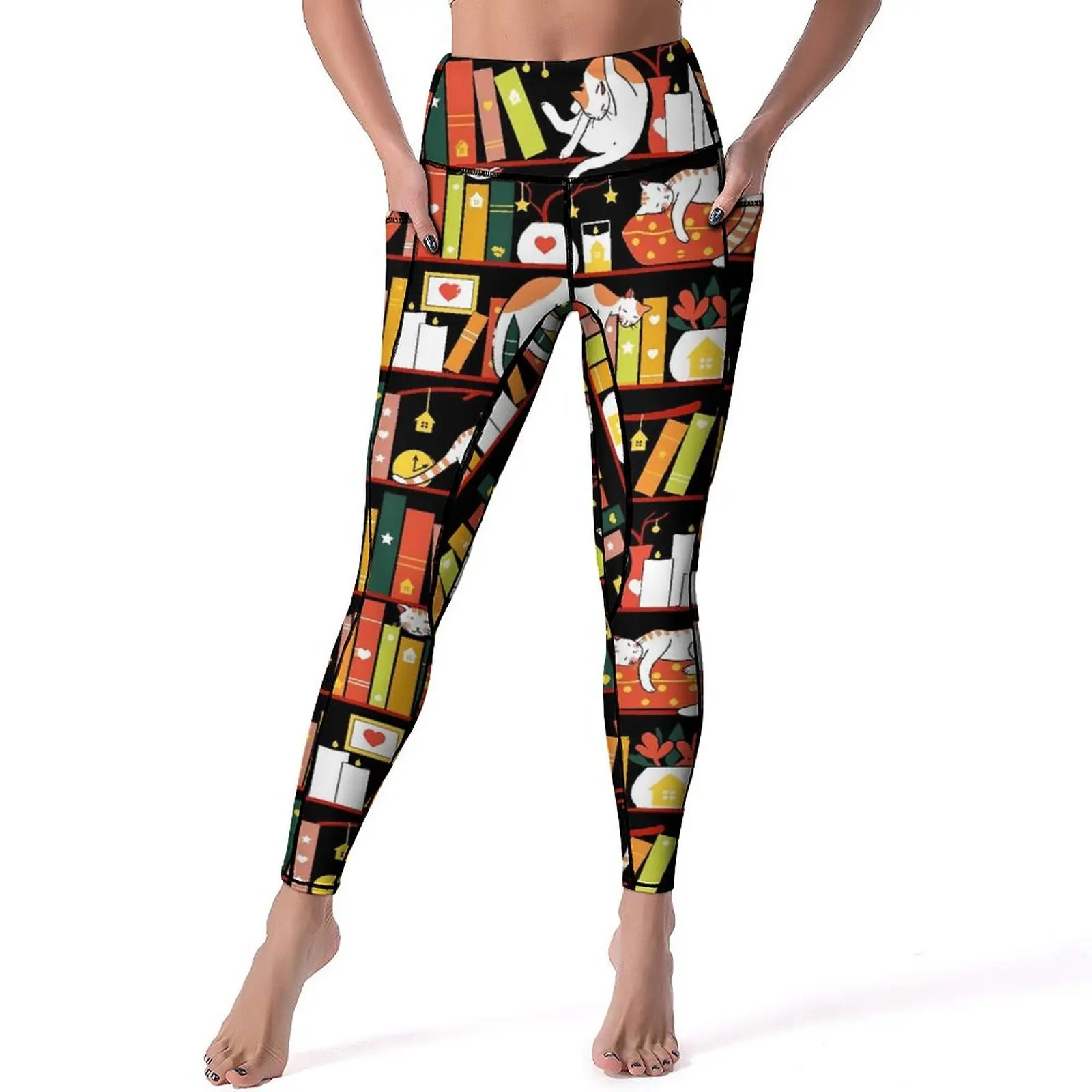 

Library Cats Yoga Pants Sexy Autumn Colour Version Printed Leggings Push Up Fitness Leggins Women Elegant Stretchy Sports Tights