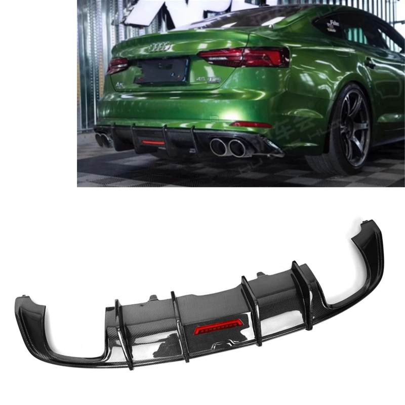 style Carbon fiber Car Bumpers Double Side Double Exit For A5 B9 S5 Sports 2017 2018 2019 A5 S5 Rear Bumper Diffusercustom