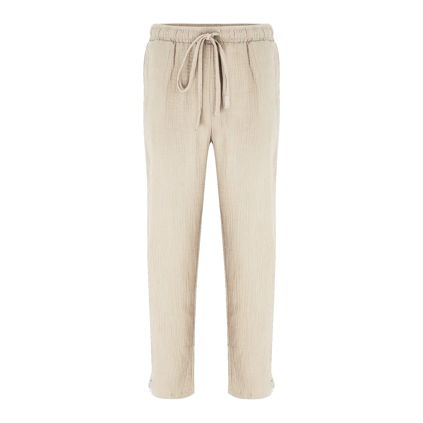 Men Cotton Linen Wrinkled Beach Pants