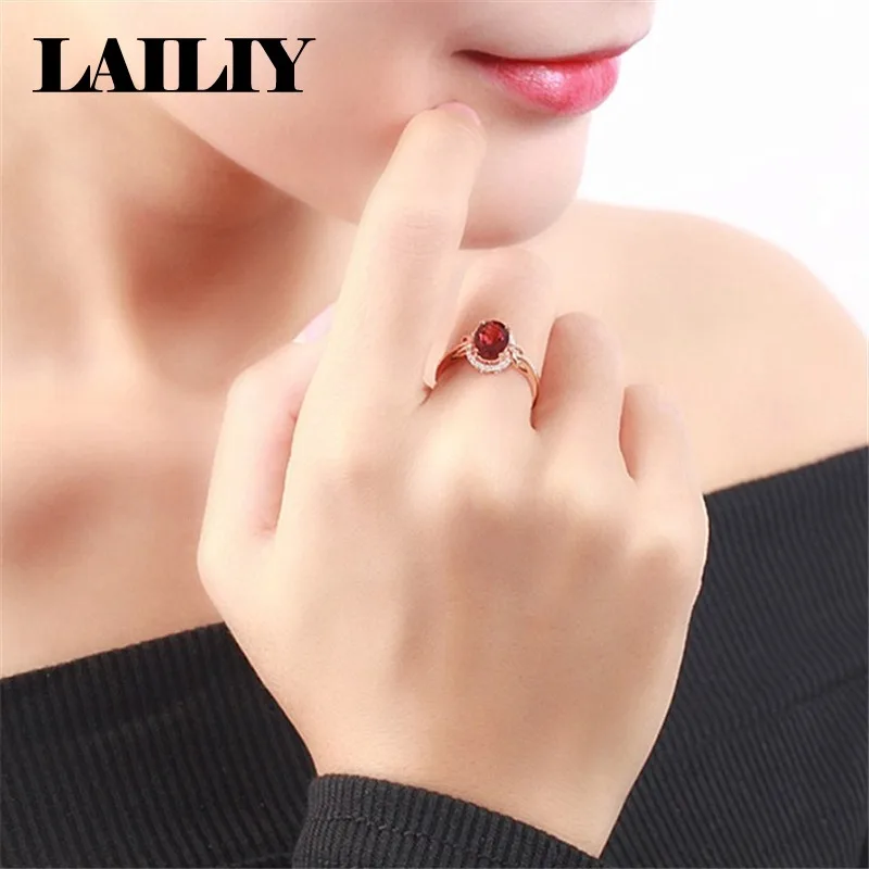 LAILIY 로즈 골드 루비 다이아몬드 조절 가능한 여성용 패션 반지