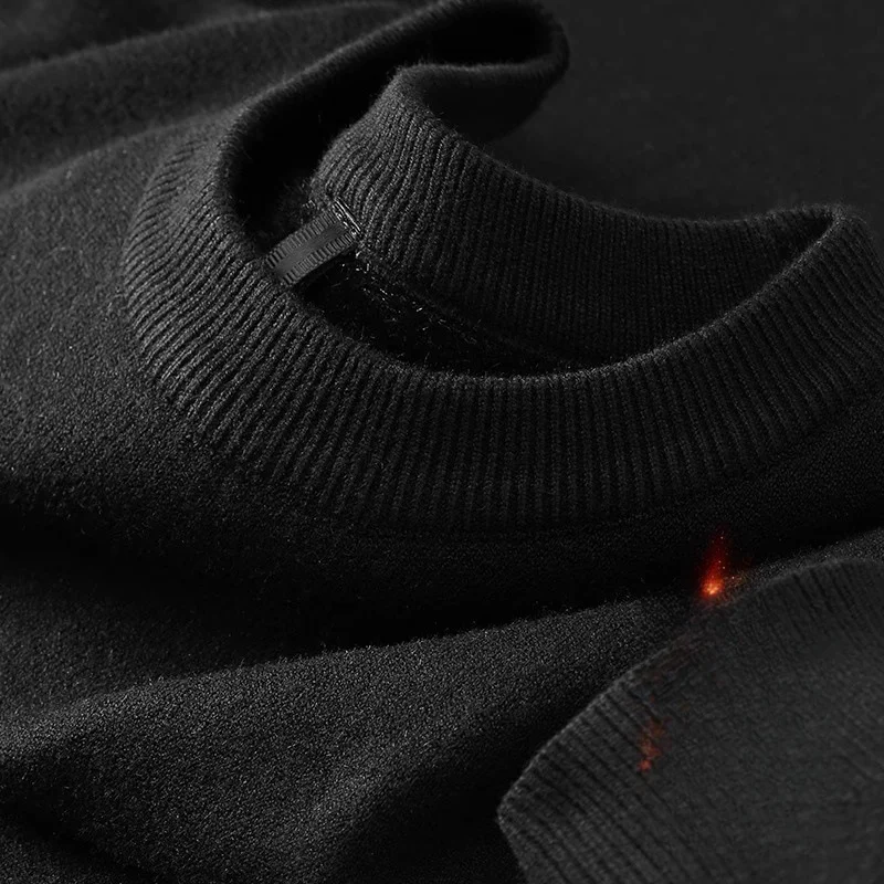 Pulover bărbătesc din catifea, călduroasă, cu guler rotund, îngroșat, strat interior slim fit, pulover de bază tricotat pentru bărbați, toamnă_voghion.com