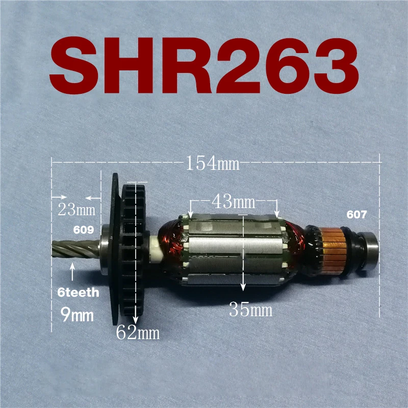 AC220-240V SHR263 Armature Replacement Parts for STANLEY SHR263 Power Tools Hammer Impact Drill Armature Rotor Anchor Parts rotor for bosch gbh2 26dre hammer 6 tooth 7 tooth 2 26 impact drill impact drill armature rotor anchor stator replacement parts