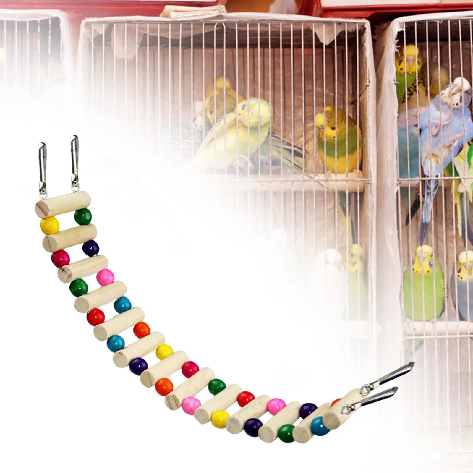 Bird Wooden Ladder Bridge Stand Parrot Climbing Rope Rodent Climbing Ladder Toy for Conures Finches Cockatiels Budgie Lovebirds