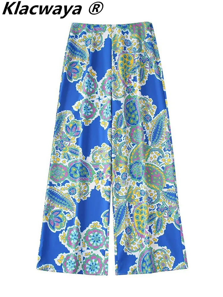 

Klacwaya Summer Women Pants High Waist Trousers 2022 Fashion Women Clothing Wide Leg Pants Women Printed Casual Pant