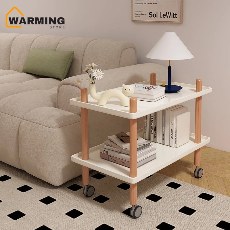 Storage Rack Small Cart Mobile Sofa Bedside Table Tea Table Bedside Minimalist Mini Solid Wood Edge Corner