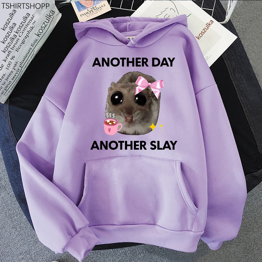Sad Hamster Another Day Another Slay Hoodie Cute Women Funny Harajuku Graphic Hoodies Unisex Autumn Winter Pullovers Sweatshirts 3