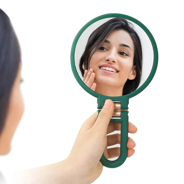 Miroir de voyage pliable Double face grossissant à la main, miroir de maquillage sur pied pour femme avec 2/5/10/15x Vintage 2