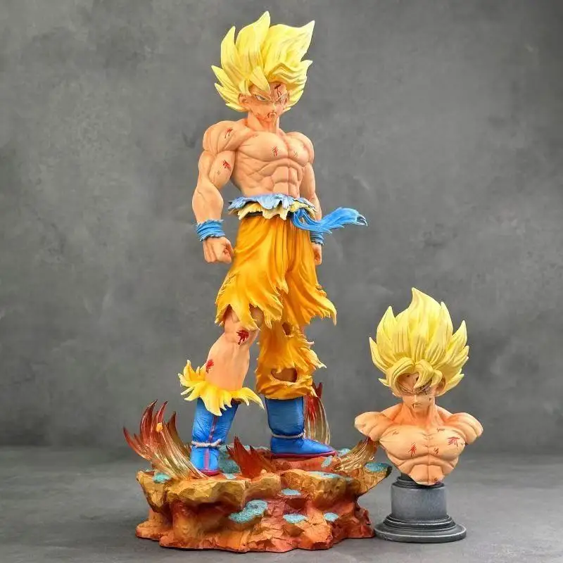 Jt Statue Dragon Ball Z Son Goku Figure Replaceable Heads Led Base Super Saiyan Goku Action Figures Collection Mode Toys Gifts 3